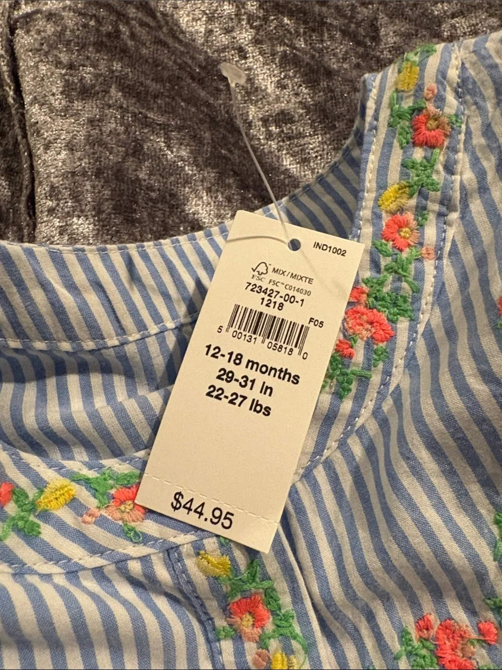 GAP Blue & White Striped Dress with Floral Embroidery